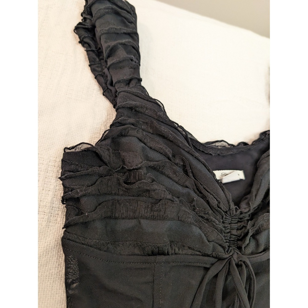 Kimchi Blue Black Sheer Mesh Ruffle Tank Top Women's M/L Ruched Tie Front - Picture 3 of 6
